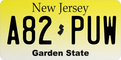 NJ license plate A82PUW