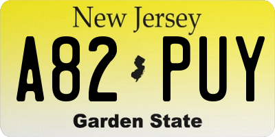 NJ license plate A82PUY