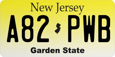 NJ license plate A82PWB
