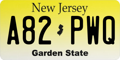 NJ license plate A82PWQ