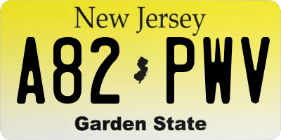 NJ license plate A82PWV