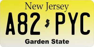 NJ license plate A82PYC