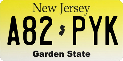 NJ license plate A82PYK