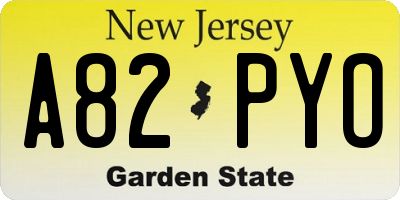 NJ license plate A82PYO