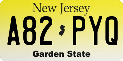 NJ license plate A82PYQ