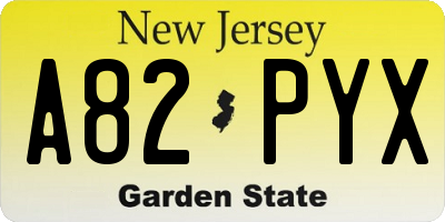 NJ license plate A82PYX