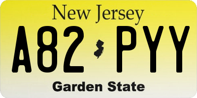 NJ license plate A82PYY