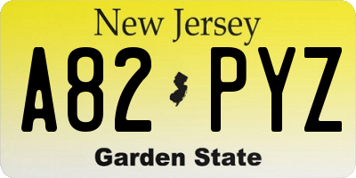NJ license plate A82PYZ