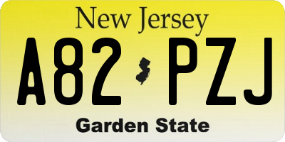 NJ license plate A82PZJ