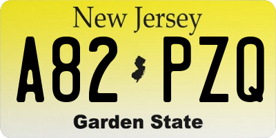 NJ license plate A82PZQ