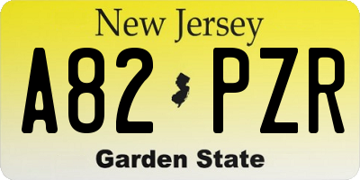 NJ license plate A82PZR