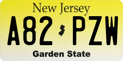 NJ license plate A82PZW