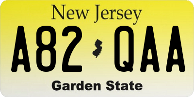 NJ license plate A82QAA
