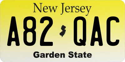 NJ license plate A82QAC