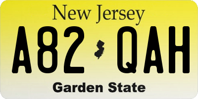 NJ license plate A82QAH