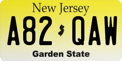 NJ license plate A82QAW