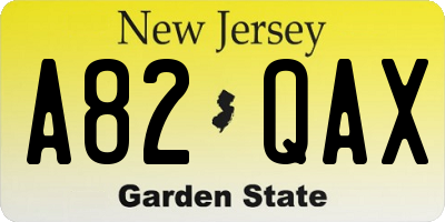 NJ license plate A82QAX