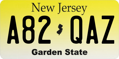 NJ license plate A82QAZ