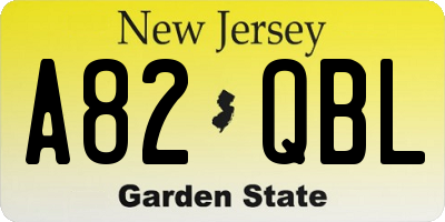 NJ license plate A82QBL