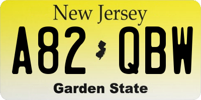 NJ license plate A82QBW