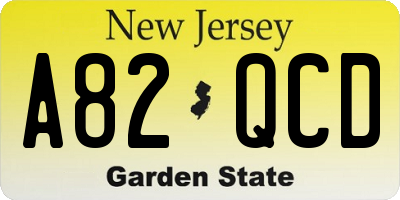 NJ license plate A82QCD