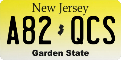 NJ license plate A82QCS