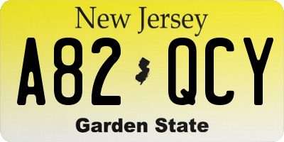 NJ license plate A82QCY