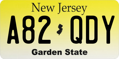 NJ license plate A82QDY
