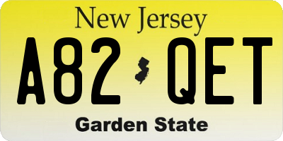 NJ license plate A82QET