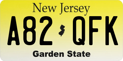 NJ license plate A82QFK