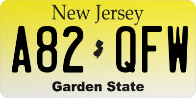 NJ license plate A82QFW