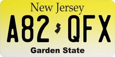 NJ license plate A82QFX
