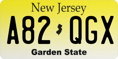 NJ license plate A82QGX