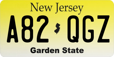 NJ license plate A82QGZ