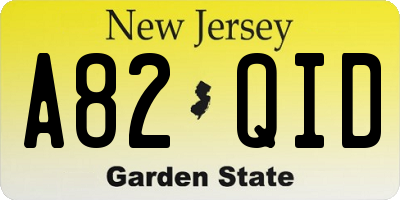 NJ license plate A82QID