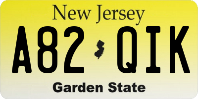 NJ license plate A82QIK