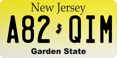 NJ license plate A82QIM
