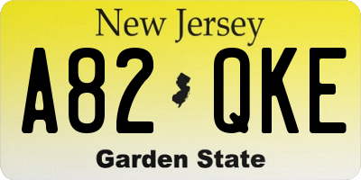 NJ license plate A82QKE