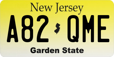 NJ license plate A82QME