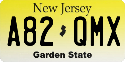 NJ license plate A82QMX