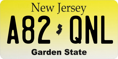 NJ license plate A82QNL