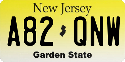 NJ license plate A82QNW