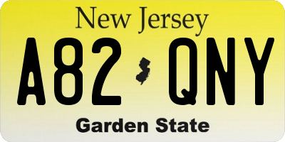 NJ license plate A82QNY