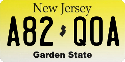 NJ license plate A82QOA