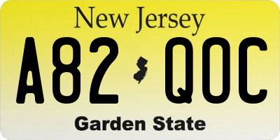 NJ license plate A82QOC
