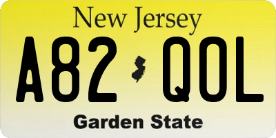 NJ license plate A82QOL