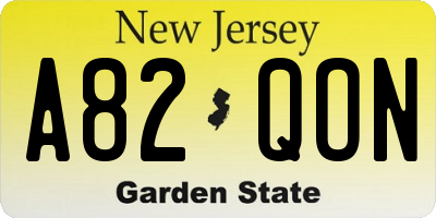 NJ license plate A82QON