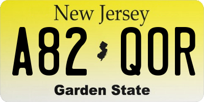 NJ license plate A82QOR