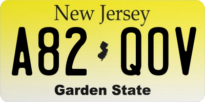 NJ license plate A82QOV