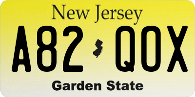 NJ license plate A82QOX